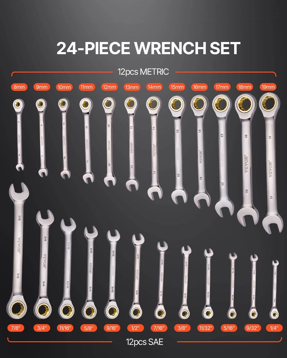 24/30-Piece Ratcheting Wrench Set with Organizer Rack