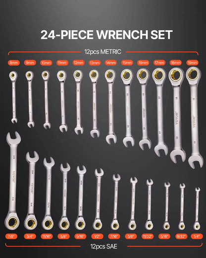 24/30-Piece Ratcheting Wrench Set with Organizer Rack
