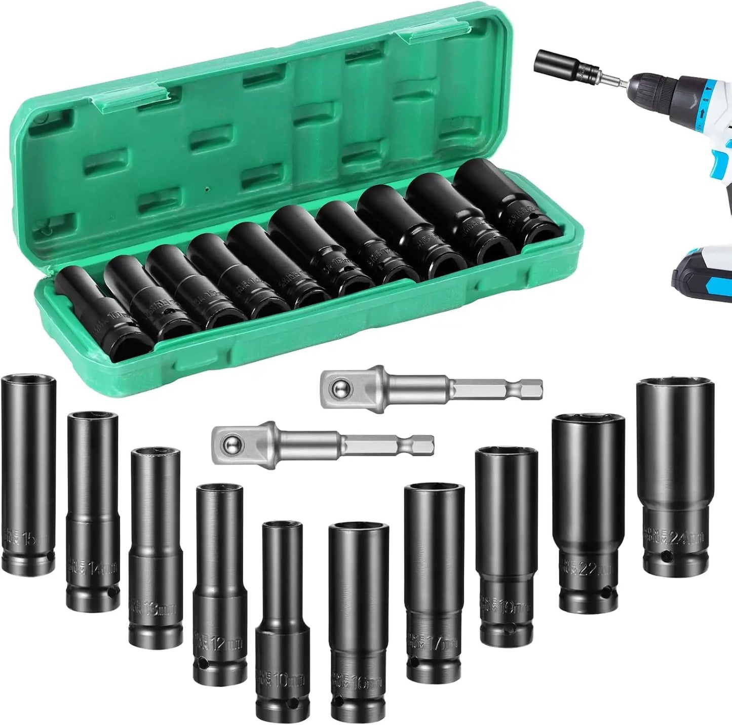 10pcs/set Pneumatic 8-24mm Extended Hex Socket kit