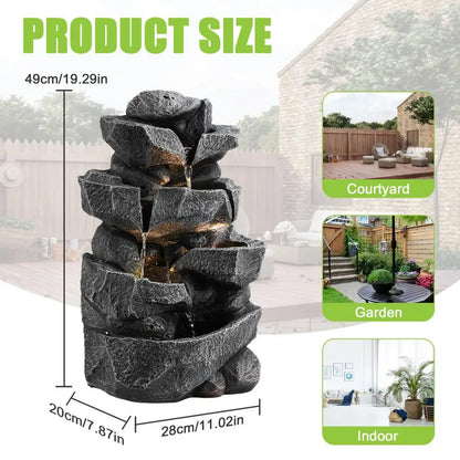 Multi Tier Cascading Outdoor Rock Garden Waterfall For Patio and Backyard
