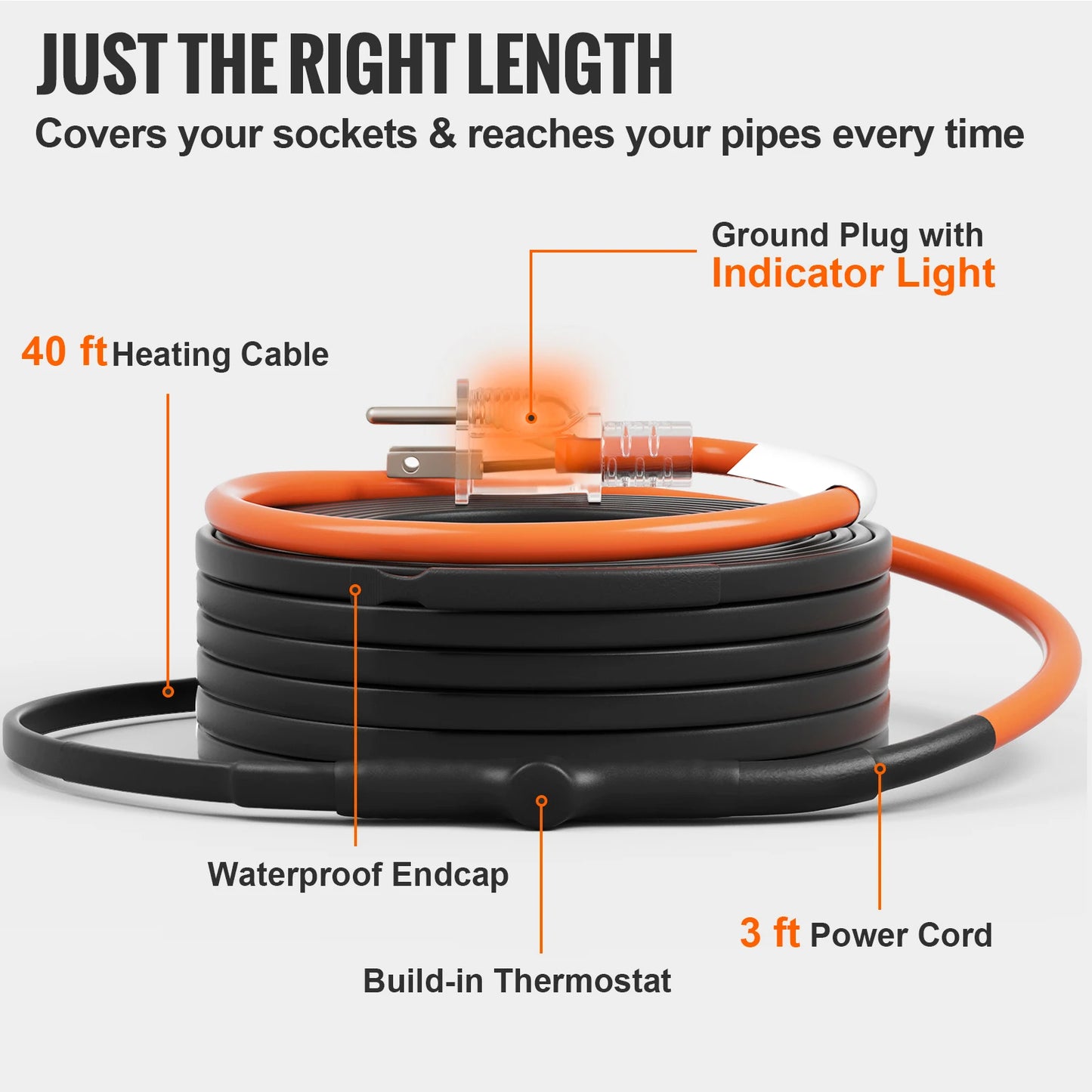 40FT Self-Regulating Pipe Heating Cable