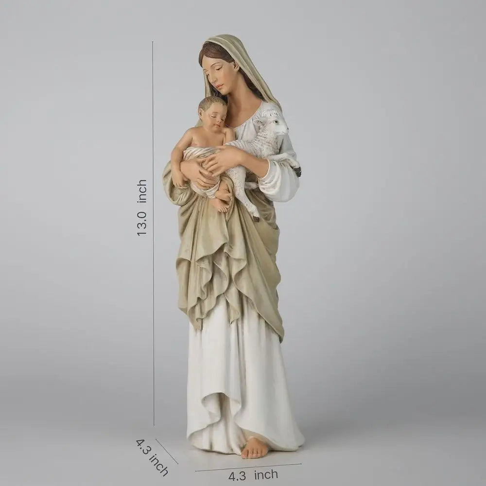 Handcrafted 13 inch Catholic Madonna Statue With Lamb, Religious Decor for Home