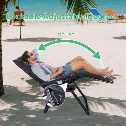 Zero Gravity Recliner Camping Patio Lounge Chair Folding Portable with Cup Holder Trays Removable Cushion For Outdoor Garden