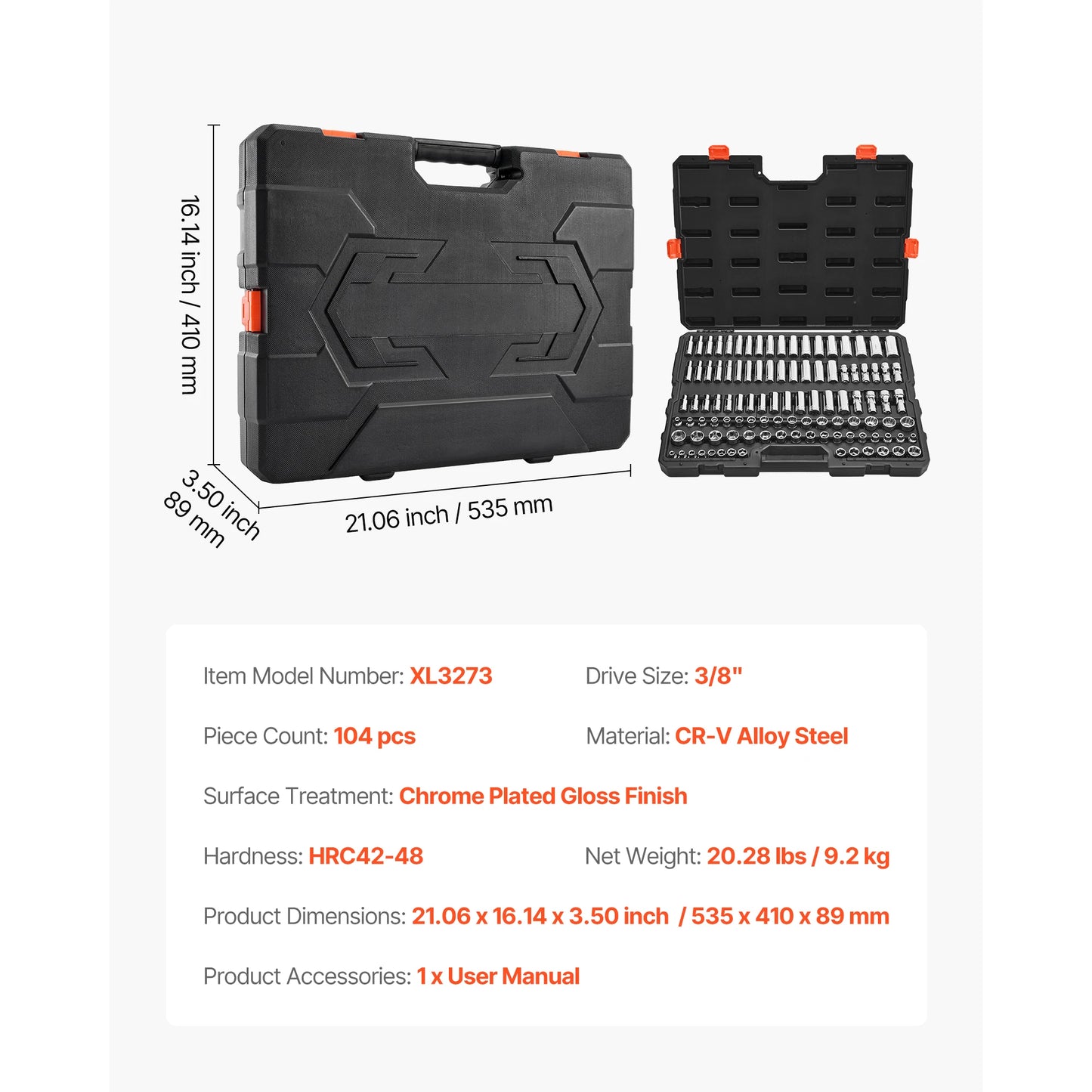 Socket Set 86 Pieces 1/4," 3/8," and 1/2inch SAE and Metric Socket and Ratchet Set