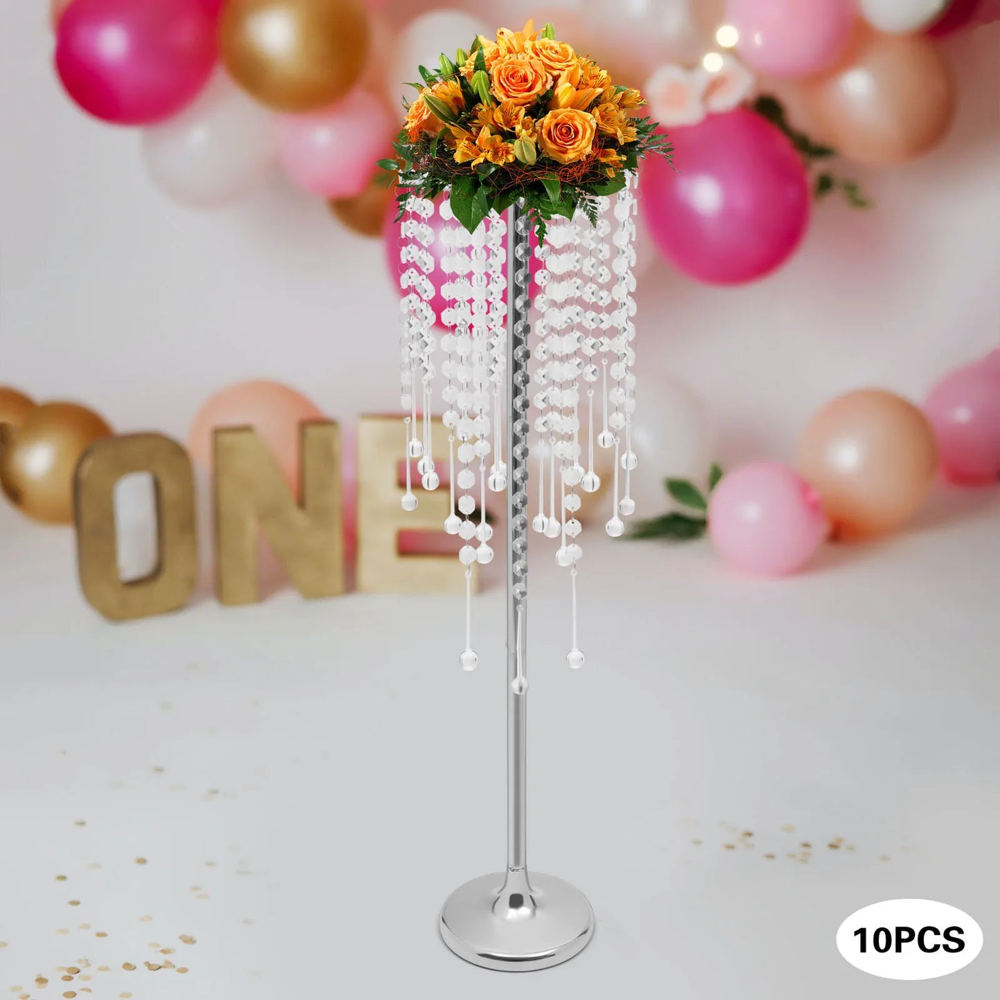 10 Pieces Crystal Silver Flower Stand Large Flower Stand Wedding Decor Table Centerpieces Home Decor 75cm Height