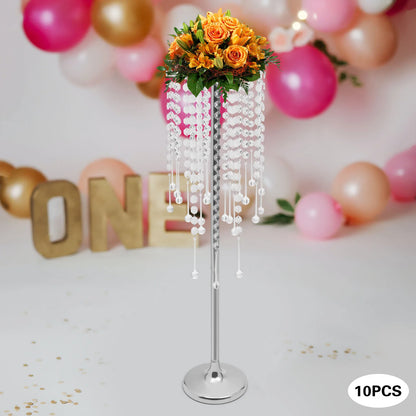 10 Pieces Crystal Silver Flower Stand Large Flower Stand Wedding Decor Table Centerpieces Home Decor 75cm Height