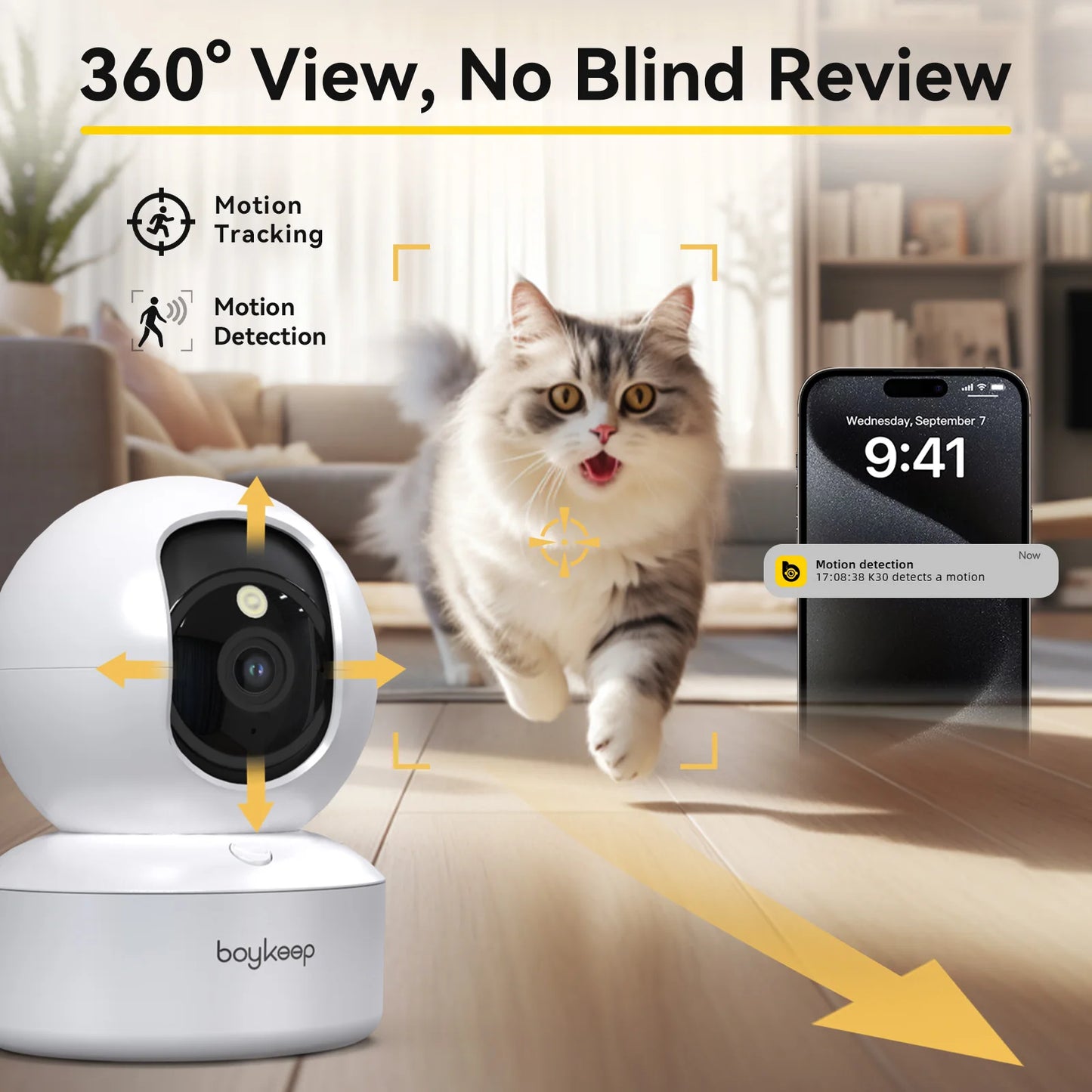 Smart Camera 2K Security Protection WIFI Surveillance 5G/2.4GHz Indoor Baby Night Vision 360° Pan & Tilt 2-Way Audio K30