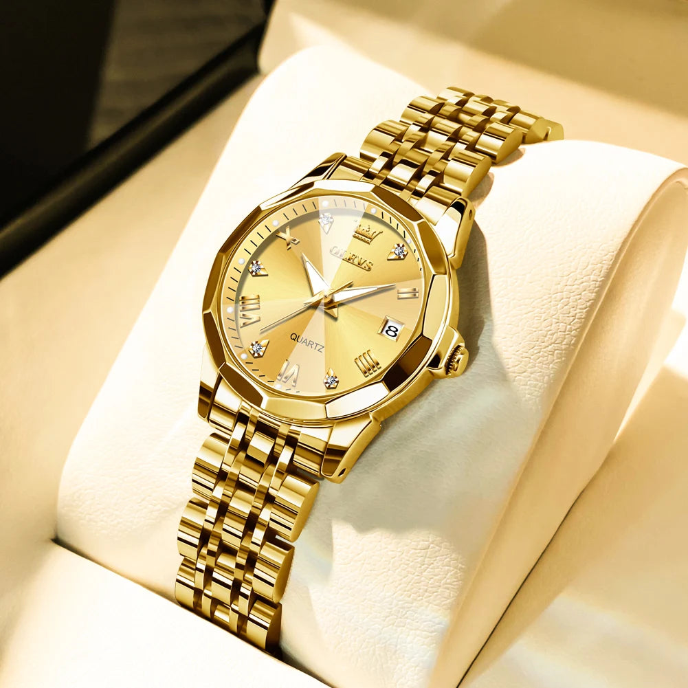 Ladies Waterproof Stainless Steel Luminous Dial and Date Quartz Watch