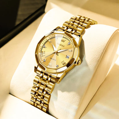 Ladies Waterproof Stainless Steel Luminous Dial and Date Quartz Watch