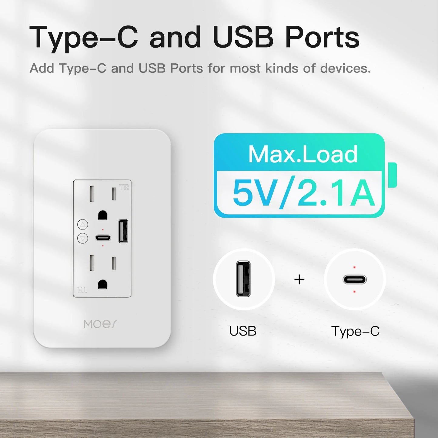WiFi Smart Power Wall Socket with Type C USB Dual Power Outlets