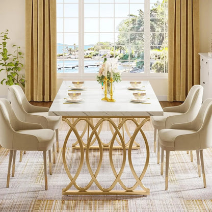 63 inch Modern Dining Table, Large Kitchen Table for 4-6 People, Unique Rectangular Dinner Table Kitchen & Dining Room Furniture