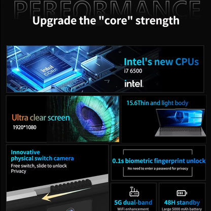 15.6" Ultra Slim Intel Core i7 6500U Laptop Computer Windows 11 16GB DDR4 1TB SSD Notebook PC Fingerprint Unlock