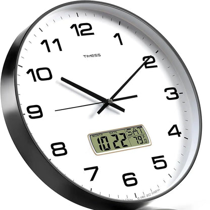 Calendar Wall Clock in 3 Sizes, 4 Colors with Calendar and Fahrenheit Temperature Display