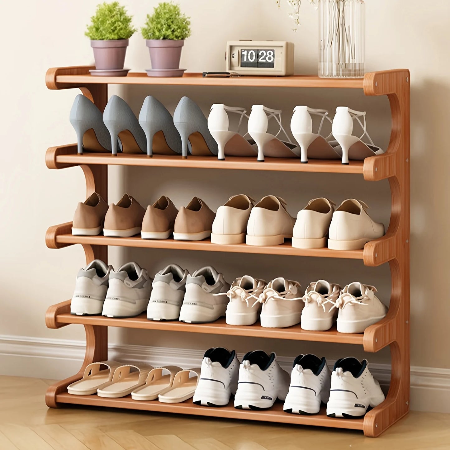 Multi-Tier, Compact Space-Saving Shoe Storage Rack, Easy to Assemble, for Entryway, Dorms, Apartments and Home