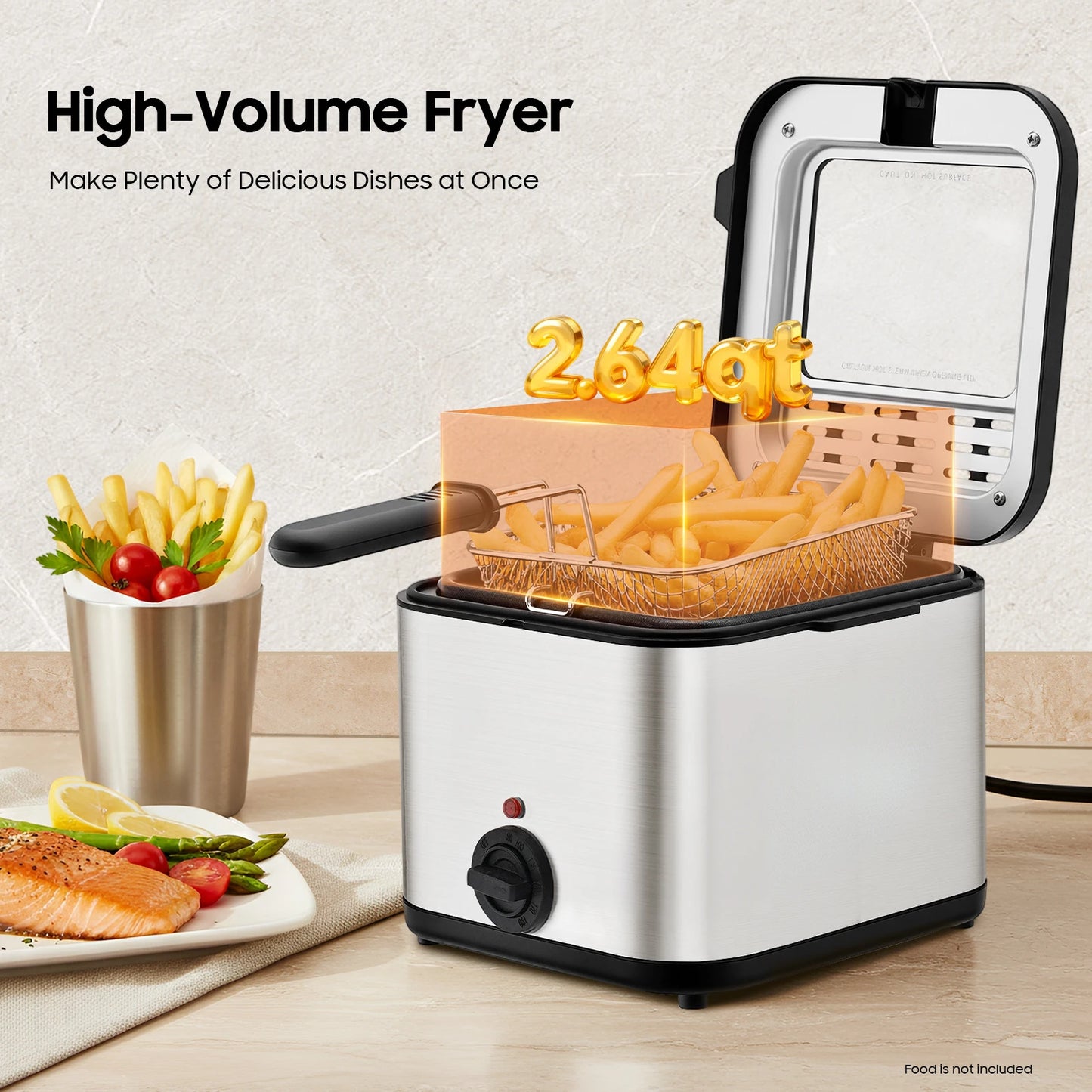 Deep Fryers, 110V Electric Deep Fryer with Basket, Stainless Steel Commercial Deep Fryer for Home Kitchen, Restaurant, Fast Food