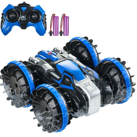 Blue/Yellow Amphibious RC Car/Boat 2.4GHz 12 km/h 360° Rotating Stunt Car Water Beach Pool Toy