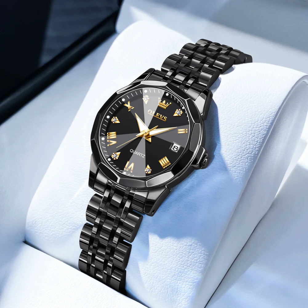 Ladies Waterproof Stainless Steel Luminous Dial and Date Quartz Watch