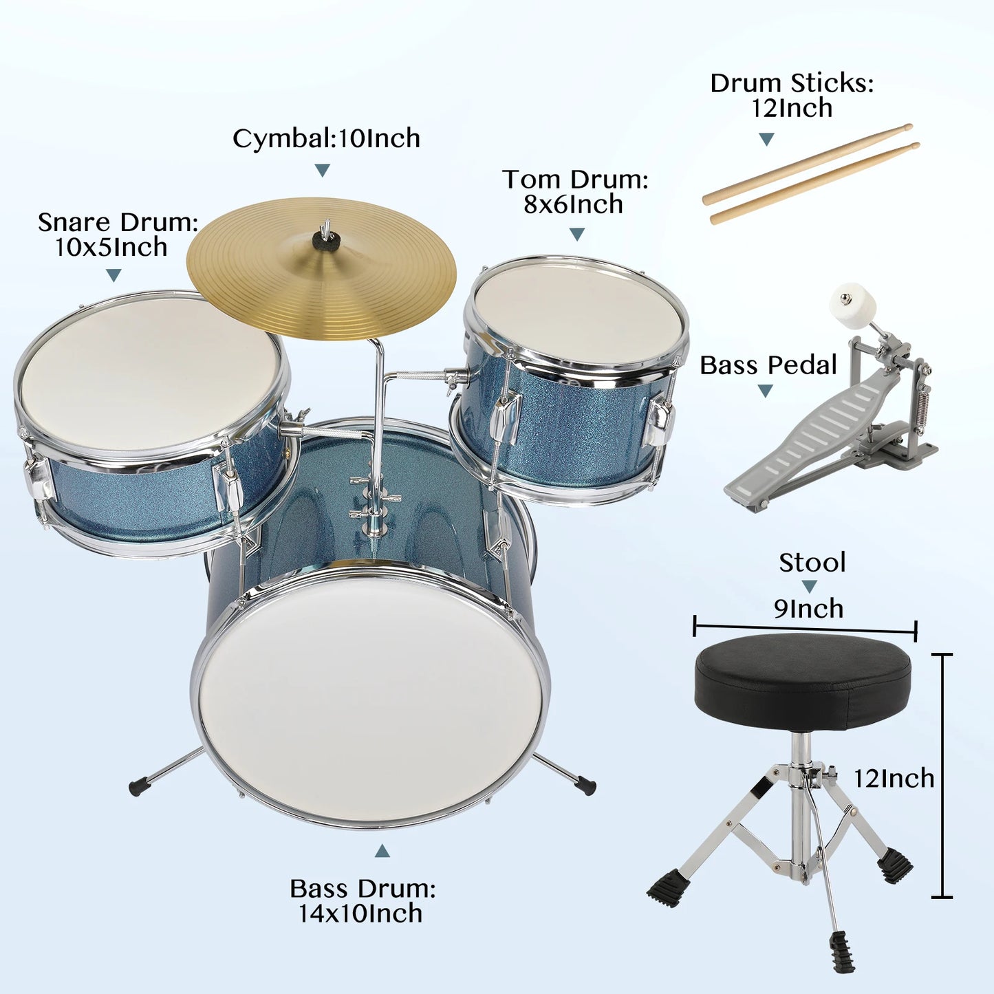 14"x10" 3-Pieces Junior Kids Drum Set