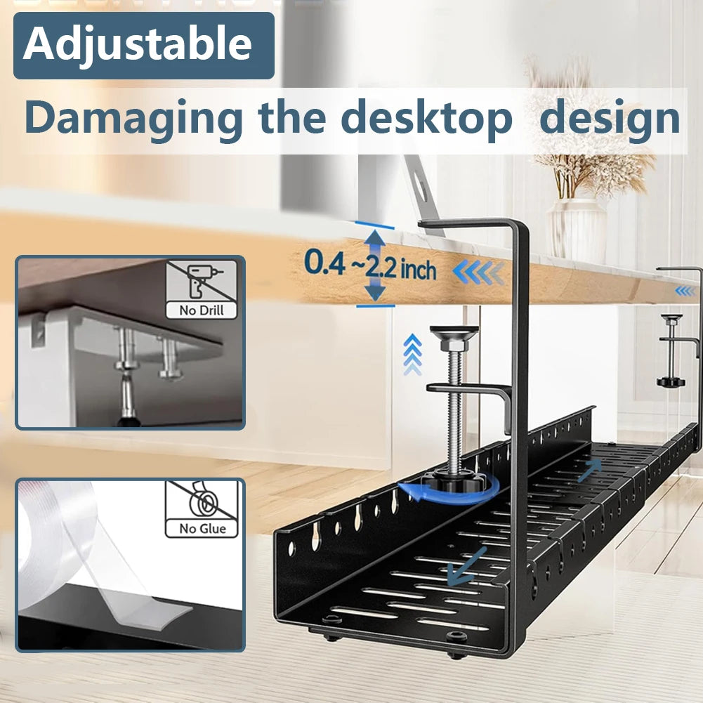 Clamp Mounted Under Desk Cable Management Tray