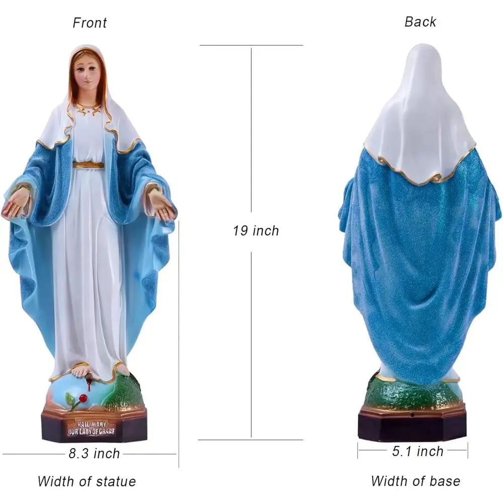 19 inch Resin Virgin Mary Statuette, Catholic Mother Mary Figurine for Religious Decor & Home