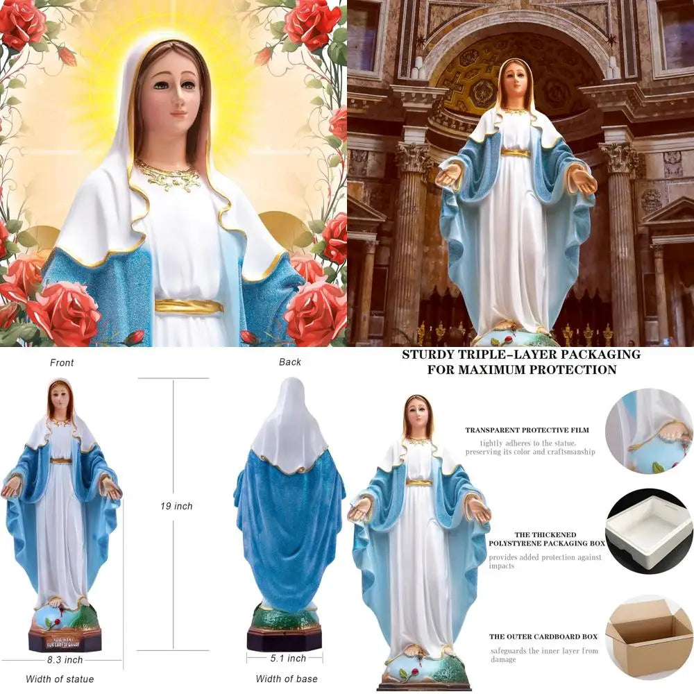 19 inch Resin Virgin Mary Statuette, Catholic Mother Mary Figurine for Religious Decor & Home