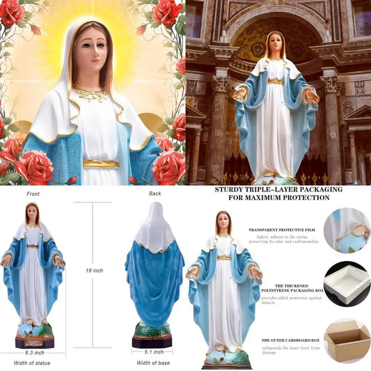 19 inch Resin Virgin Mary Statuette, Catholic Mother Mary Figurine for Religious Decor & Home