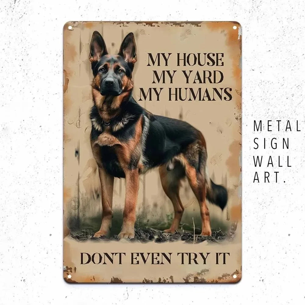 Rustic German Shepherd Guard Sign - 8x12in Aluminum, Yard Home Man Cave Decor, Pet Lover Gift