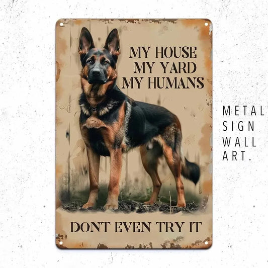 Rustic German Shepherd Guard Sign - 8x12in Aluminum, Yard Home Man Cave Decor, Pet Lover Gift