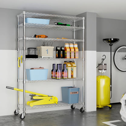 6-Tier Adjustable Metal Shelf with Wheels