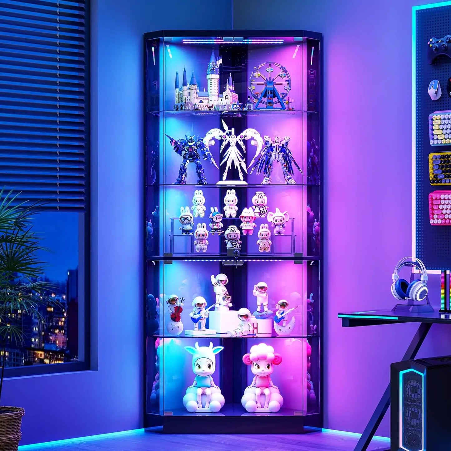 Corner Display Cabinet with RGB Lights, 5-Tiers Curio Cabinet Display Case with Lock,69" Tall