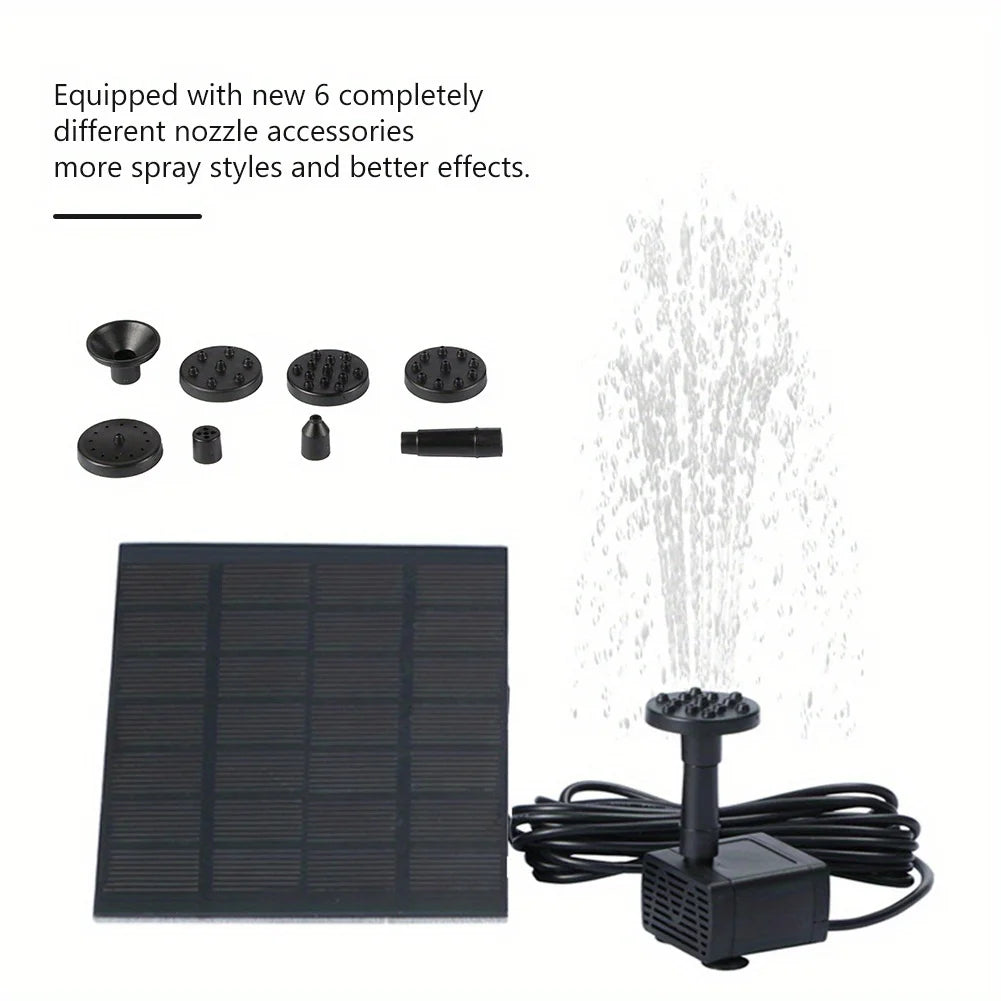 Solar Fountain with 6 Nozzles - 1.4W Solar Panel Floating Water Pump for Bird Baths, Pools, Garden