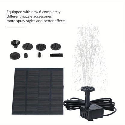 Solar Fountain with 6 Nozzles - 1.4W Solar Panel Floating Water Pump for Bird Baths, Pools, Garden