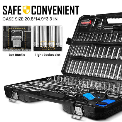 225PCS Mechanic Tool Set With 1/4," 3/8" & 1/2" Drive Socket Wrench Set