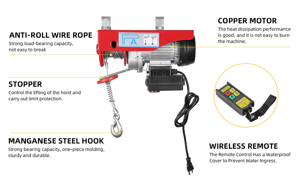 850 LBS, 110v Electric Hoist
