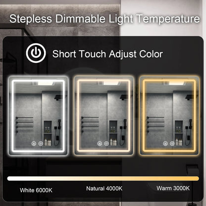 20x28 inch LED Bathroom Mirror with Backlit Lights, Fogless Makeup Mirror Wall Mounted