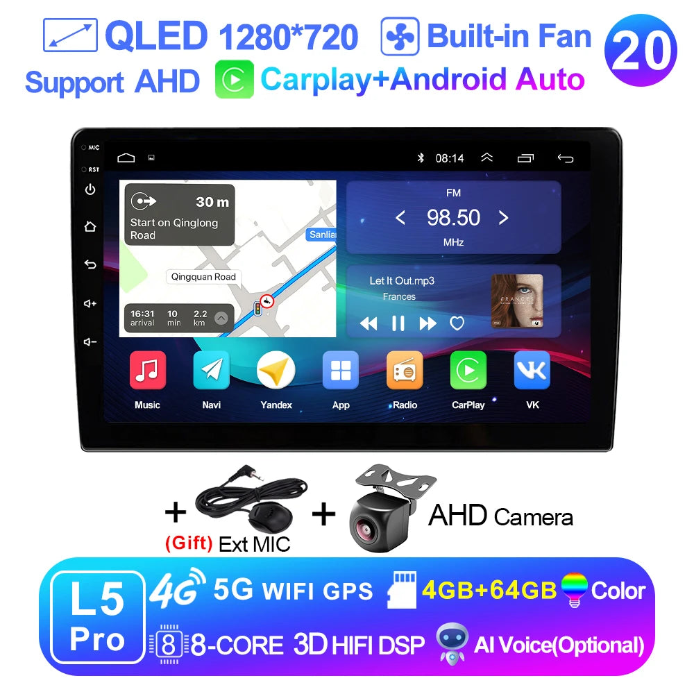 9 inch Wireless Carplay 2din Android 15 Car Radio and Multimedia Video Player