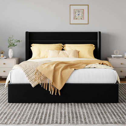 Heavy-Duty Hydraulic Lift Up Storage Bed with Wingback Headboard