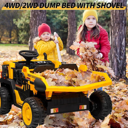 24v Ride on Dump Truck with Remote Control and Extra Shovel, 3 Speeds, Music, Safety Belt