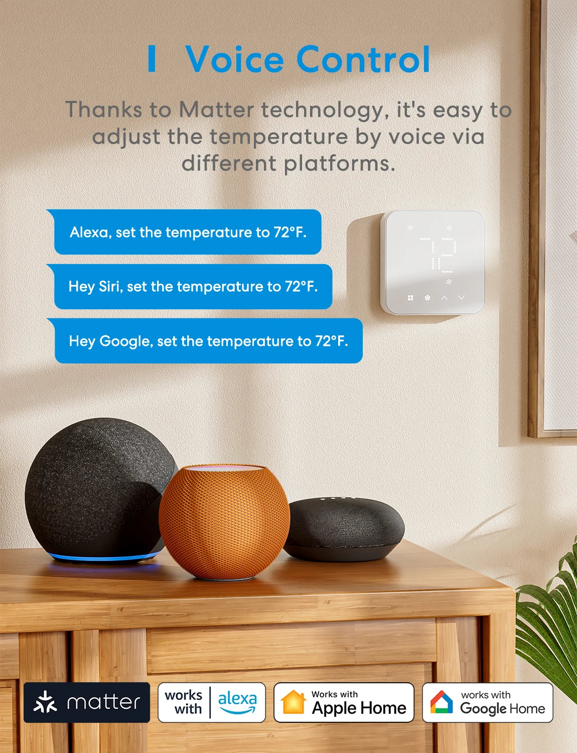 Wi-Fi Thermostat Compatible with 95% heating and cooling systems Works with Alexa Home kit