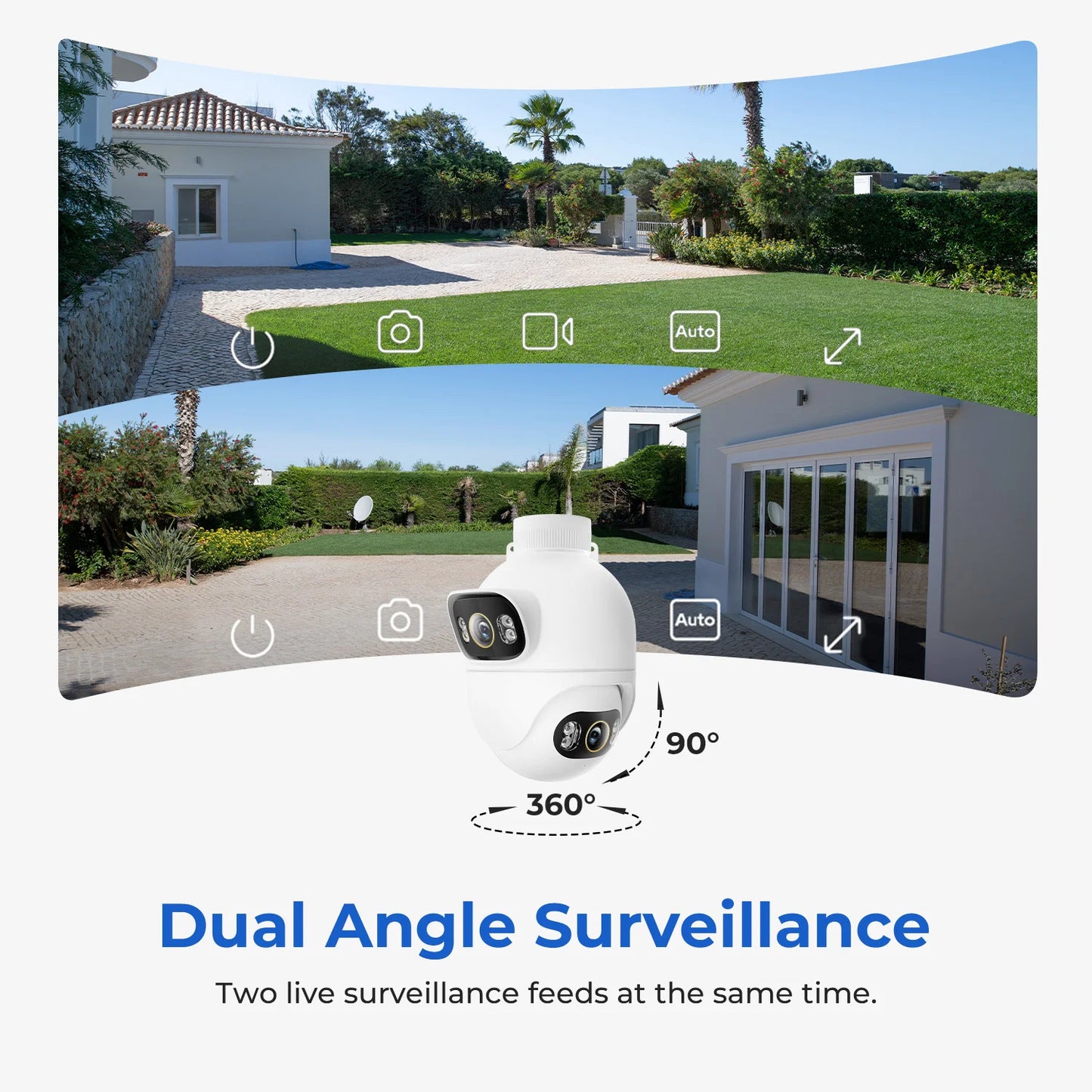 Outdoor Surveillance Camera, Dual Lens 360° PTZ Camera, Color Night Vision, WiFi/LAN, 7/24 Work EC6 Dual With MiHome App