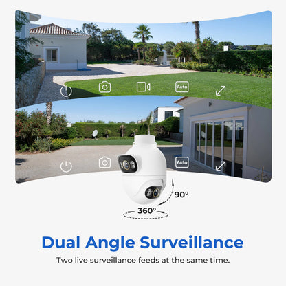 Outdoor Surveillance Camera, Dual Lens 360° PTZ Camera, Color Night Vision, WiFi/LAN, 7/24 Work EC6 Dual With MiHome App
