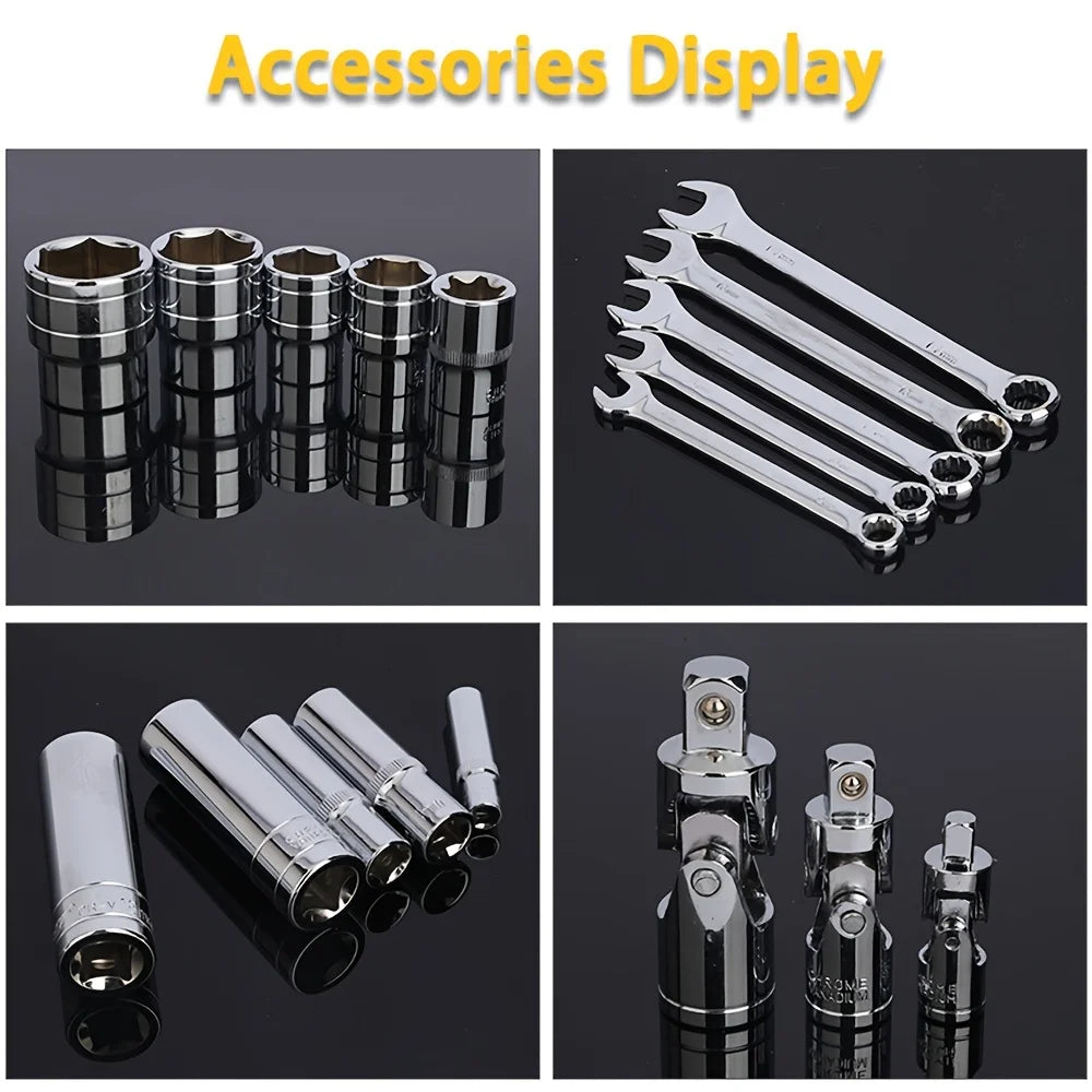 216pcs Impact Socket Set 1/2, 1/4, and 3/8 Inch Drive Ratchet Wrench Set