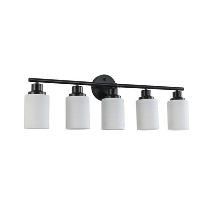 Modern 4/5/6 Vanity Bathroom Mirror Lights, With Frosted White Glass Lampshades and Black Iron Frame