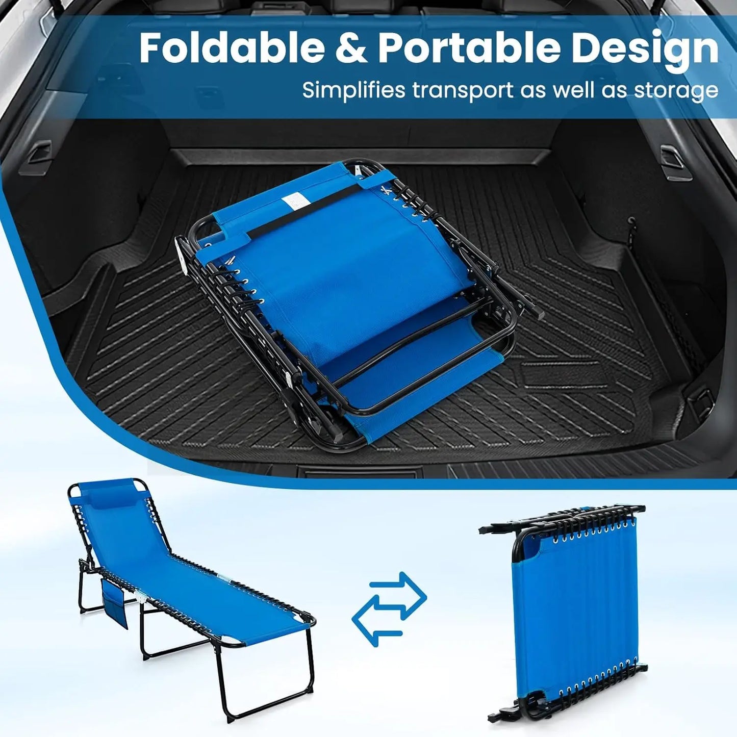 Lounge Chairs for Outside, Extra High Folding Beach Tanning Lounger with Adjustable Backrest, Customized