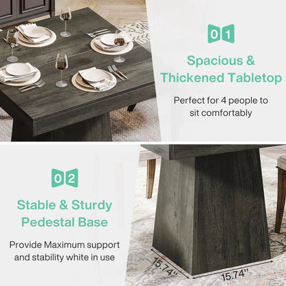 Square Dining Table for 4 with Sturdy Pedestal Base,