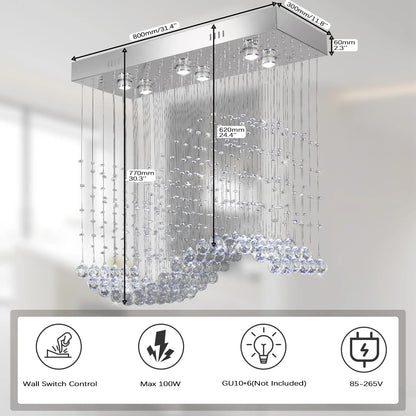 31.5'' Rectangular 6-Light Linear Crystal Chandelier for Kitchen Island