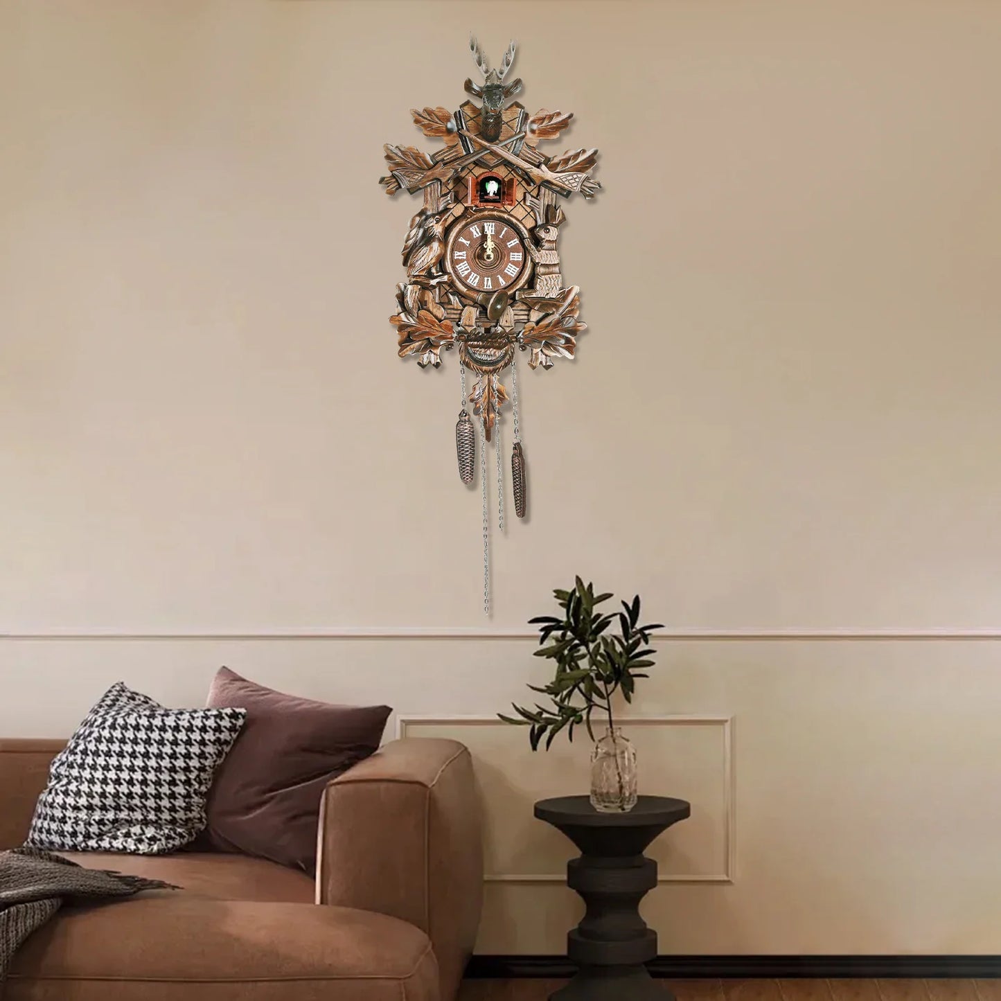 Forest Nordic Style Retro Wooden Cuckoo Wall Clock