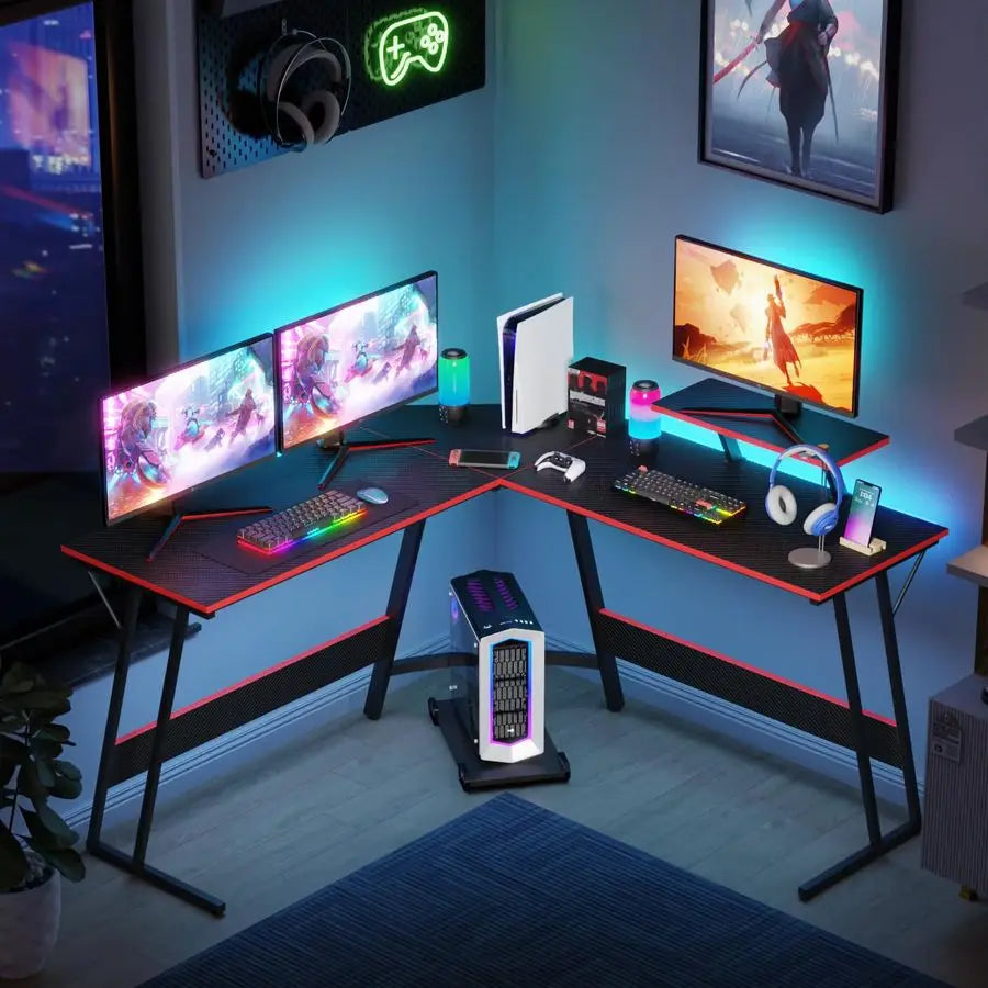 L Shaped 51 Inch Corner Computer Desk, PC Gaming Desk, or Writing Workstation with Large Monitor Stand for Home Office