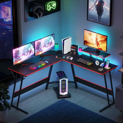 L Shaped 51 Inch Corner Computer Desk, PC Gaming Desk, or Writing Workstation with Large Monitor Stand for Home Office