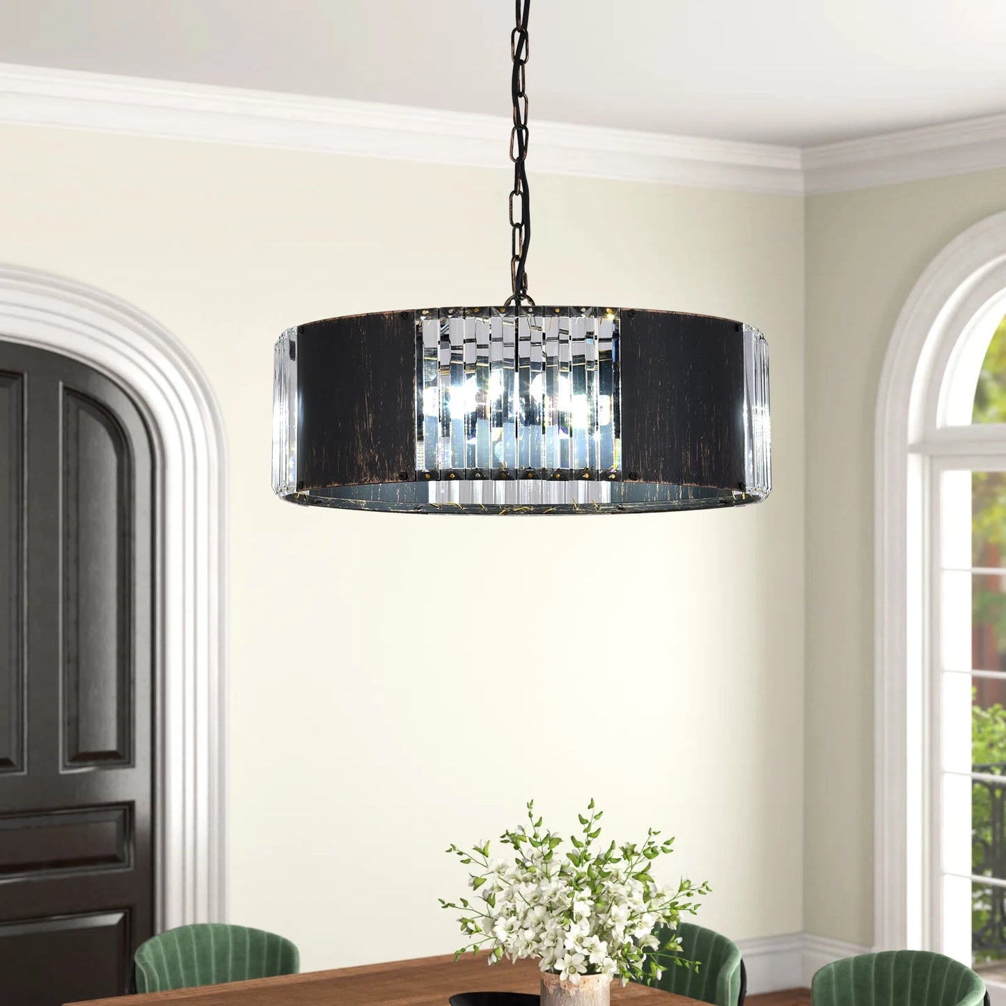 Luxury Black Crystal Modern Pendant Hanging Ceiling Lamp Chandelier